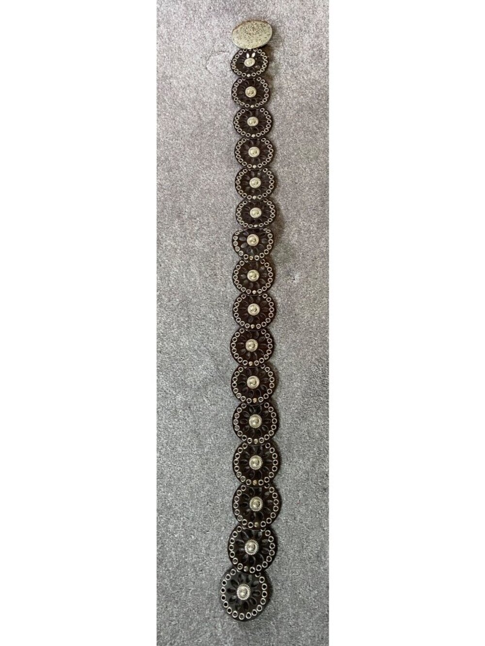 Brown Cutout Circle Belt Silver Round Accents XL